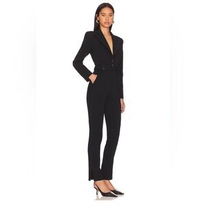 H:ours Nana Black Tailored Jumpsuit with V-Neckline belt, Long Sleeve Revolve